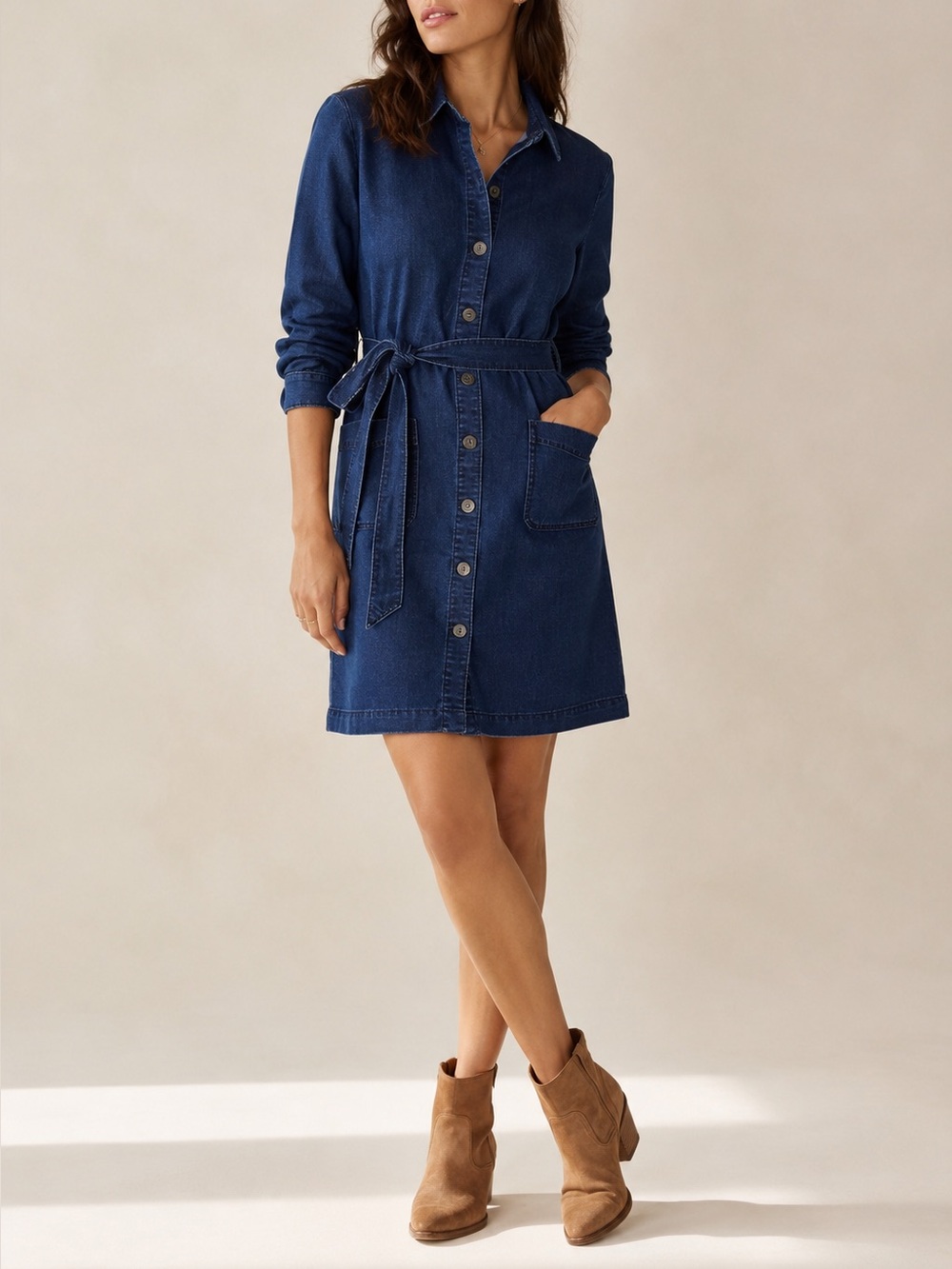 Style & Co Preston Denim‎ Shirt Dress XL Belted Button Front Stretch Pockets NWT